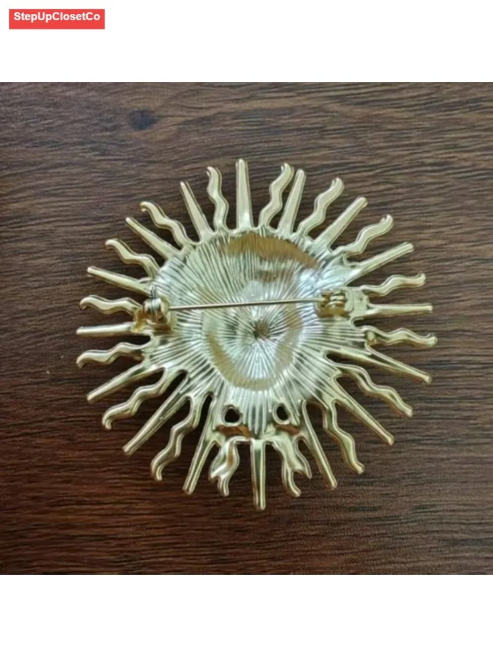 Vintage Gold Plated Sun Goddess Brooch Pin Baroque Celestial Helios Face Brooch